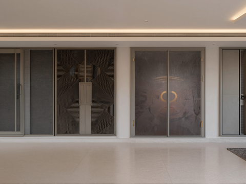  现代轻奢双开入户门su模型 