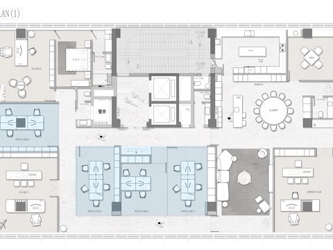 450㎡大平层办公室平面图 彩平图cad施工图
