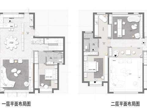 330㎡复式平面图 彩平图cad施工图