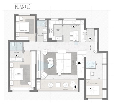 150㎡ 平面图 彩平图cad施工图