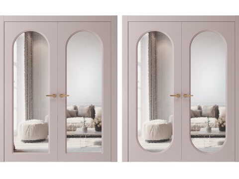  奶油风双开门 厨房门 平开门3d模型 