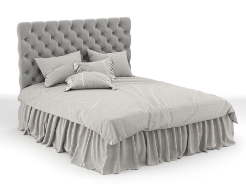  亚麻床罩搭配床品3d模型 