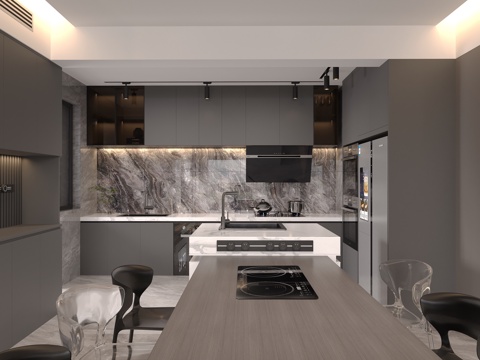  现代意式厨房餐厅3d模型 