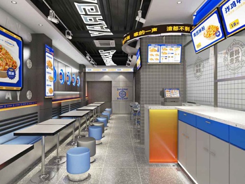 特色快餐厅 最新全套施工图 效果图合集cad施工图