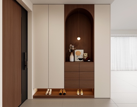 现代中古风鞋柜 入户玄关鞋柜 玄关柜su模型