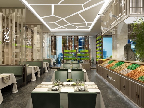 生态餐厅 最新全套施工图 效果图合集cad施工图