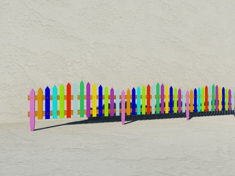 现代生态户外卡通木质栏杆动物围栏护栏彩色花朵儿童栅栏田园草地su模型