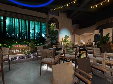 露营风清吧 最新全套施工图 效果图合集cad施工图