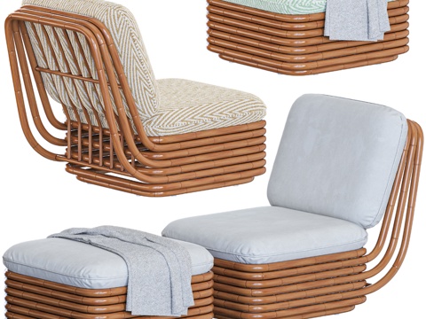  波西米亚72号扶手椅与脚凳3d模型 