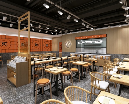 特色烩面馆 最新全套施工图 效果图合集cad施工图