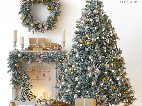  壁炉圣诞树3d模型 