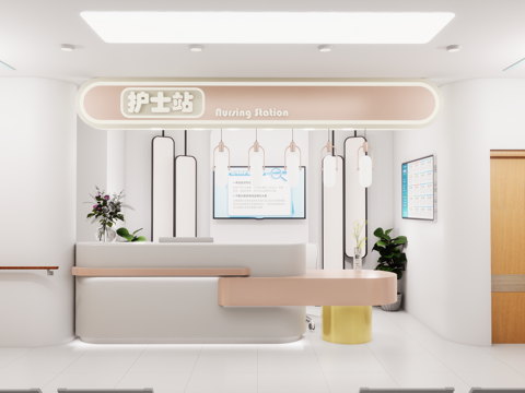 0074护士站 医院前台 咨询台 接待台su模型