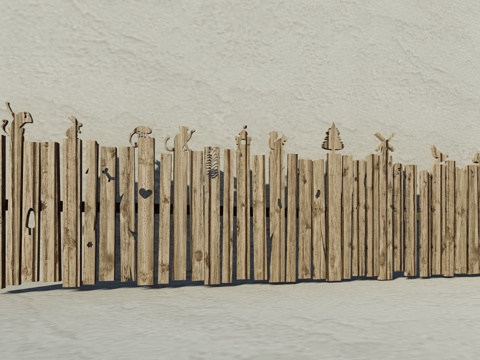 现代生态户外卡通木质栏杆动物围栏护栏彩色花朵儿童栅栏田园草地su模型