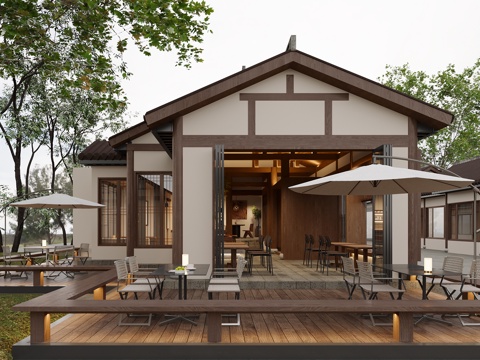 新中式咖啡店 最新全套施工图 效果图合集cad施工图