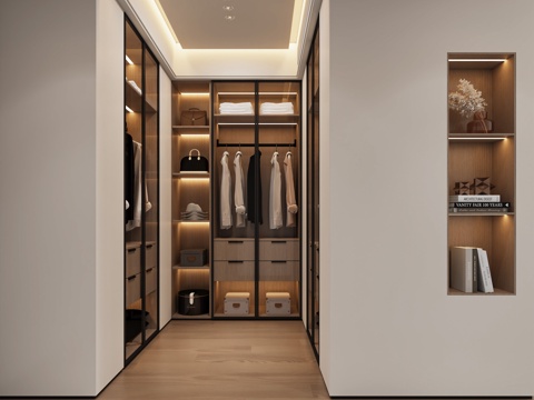  现代衣帽间衣柜3d模型 