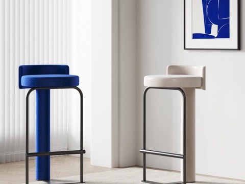 现代吧椅 布艺吧椅 装饰画su模型