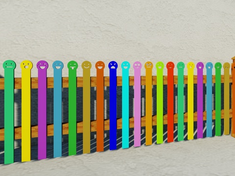 现代生态户外卡通木质栏杆动物围栏护栏彩色花朵儿童栅栏田园草地su模型