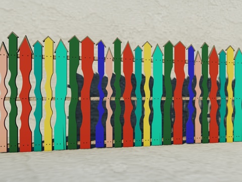 现代生态户外卡通木质栏杆动物围栏护栏彩色花朵儿童栅栏田园草地su模型