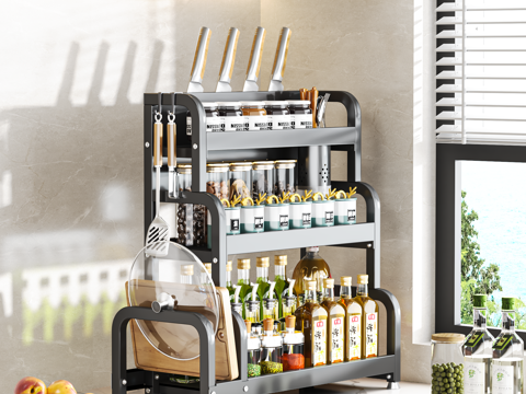  现代厨房置物架 调料置物架3d模型 