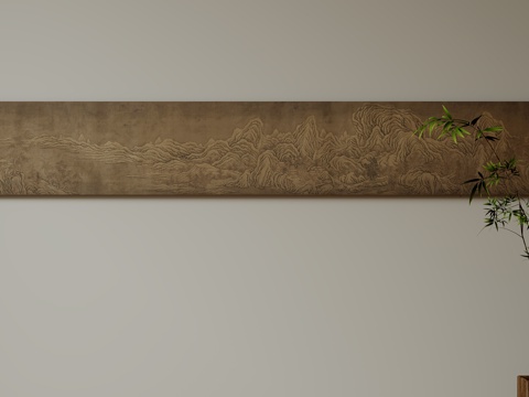  新中式禅意装饰画 宋式挂画 侘寂风挂画 中古风卷轴画 山水字3d模型 