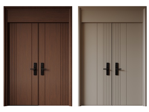  现代极简双开门 中古平开门 入户门 防盗门 通顶对开门 别墅3d模型 