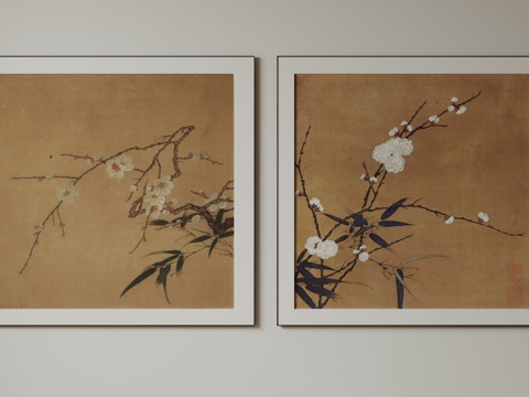 新中式禅意装饰画 宋式挂画 侘寂风挂画 中古风卷轴画 山水字su模型