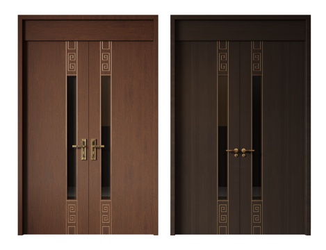  新中式侘寂双开门 中古平开门 入户门 防盗门 通顶对开门 别3d模型 