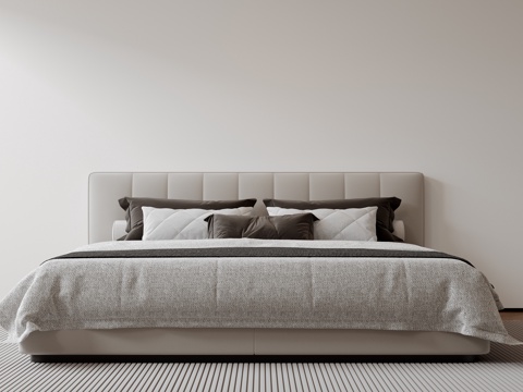  现代意式双人床 皮质床 布艺双人床 中古主卧床 地台床 极简3d模型 