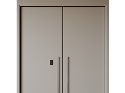  现代极简双开门 中古平开门 入户门 防盗门 通顶对开门 别墅3d模型 