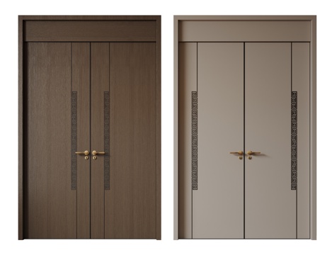  新中式侘寂双开门 中古平开门 入户门 防盗门 通顶对开门 别su模型 