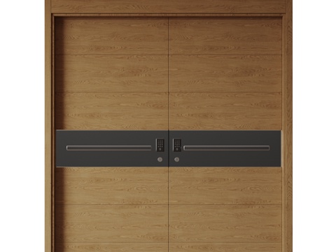  现代极简双开门 中古平开门 入户门 防盗门 通顶对开门 别墅su模型 