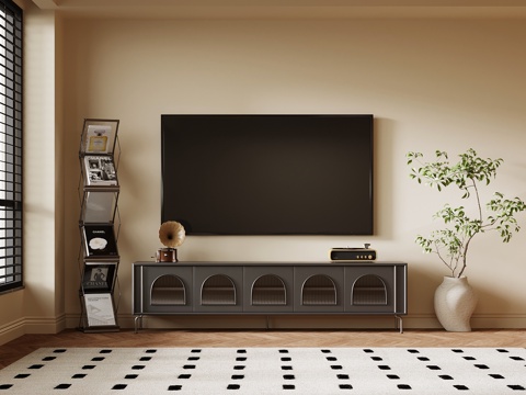  法式复古风电视柜 报刊架 绿植盆栽3d模型 