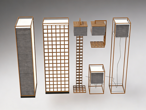  现代工业风金属灯具  落地灯su模型 