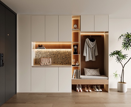 现代定制鞋柜 换鞋凳鞋柜su模型