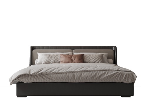  现代意式双人床 皮质床 布艺双人床 中古主卧床 地台床 极简su模型 