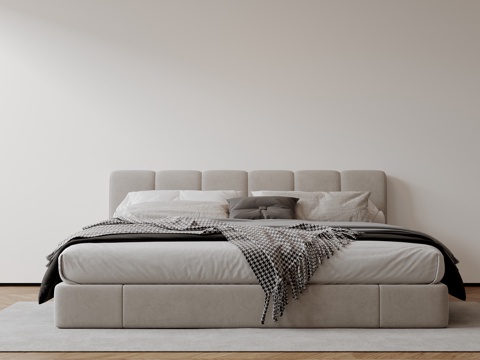  现代意式双人床 皮质床 布艺双人床 中古主卧床 地台床 极简3d模型 