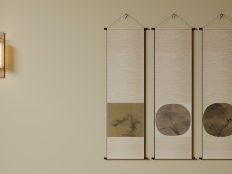  新中式禅意装饰画 宋式挂画 侘寂风挂画 中古风卷轴画 山水字3d模型 