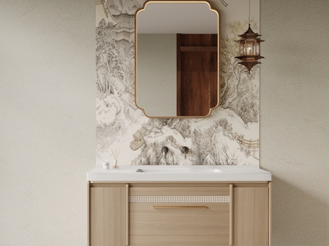  新中式浴室柜 洗手台3d模型 