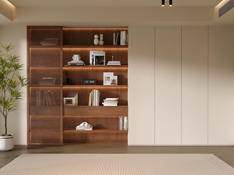 现代中古定制书柜 满墙开放书柜su模型