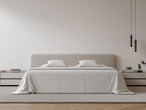  现代意式双人床 皮质床 布艺双人床 中古主卧床 地台床 极简3d模型 