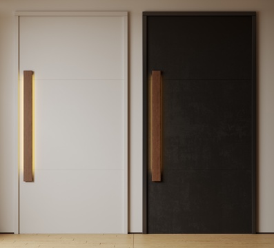 现代极简单开门 中古防盗门 通顶入户门 子母门 密码门 别墅su模型