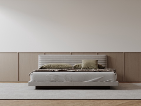  现代意式双人床 皮质床 布艺双人床 中古主卧床 地台床 极简su模型 