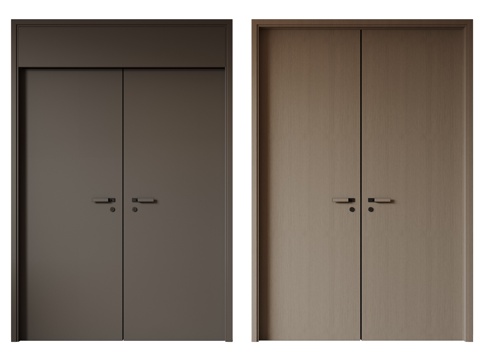  现代极简双开门 中古平开门 入户门 防盗门 通顶对开门 别墅3d模型 