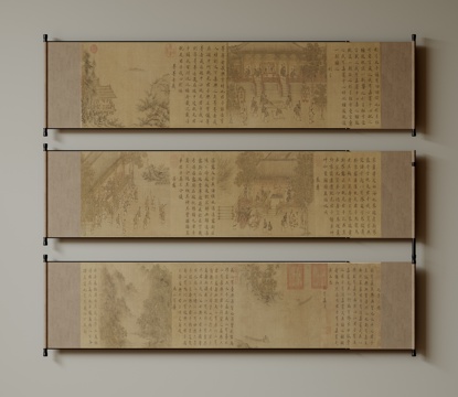  新中式禅意装饰画 宋式挂画 侘寂风挂画 中古风卷轴画 山水字su模型 