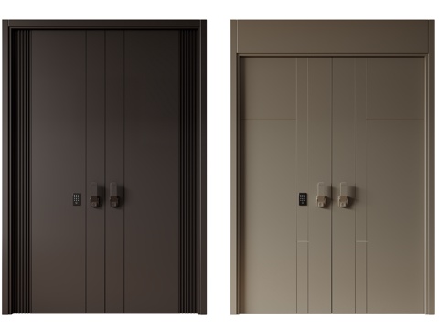  现代极简双开门 中古平开门 入户门 防盗门 通顶对开门 别墅3d模型 