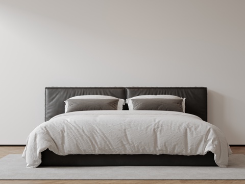  现代意式双人床 皮质床 布艺双人床 中古主卧床 地台床 极简su模型 