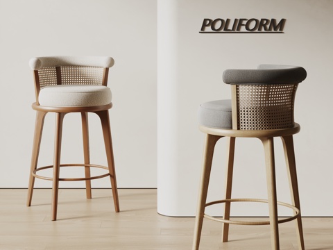 poliform现代吧椅 椅子 实木吧凳 藤编吧椅su模型su模型