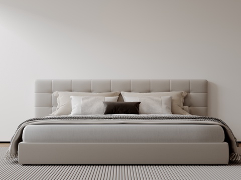  现代意式双人床 皮质床 布艺双人床 中古主卧床 地台床 极简3d模型 