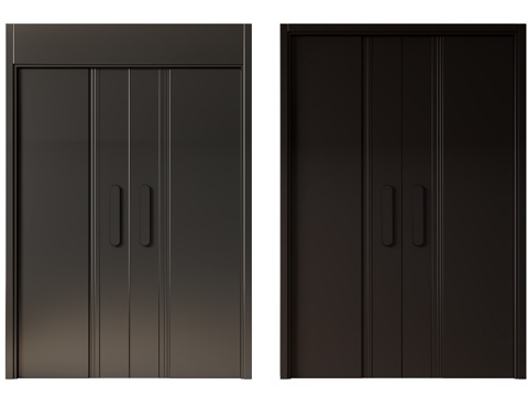 现代极简双开门 中古平开门 入户门 防盗门 通顶对开门 别墅su模型