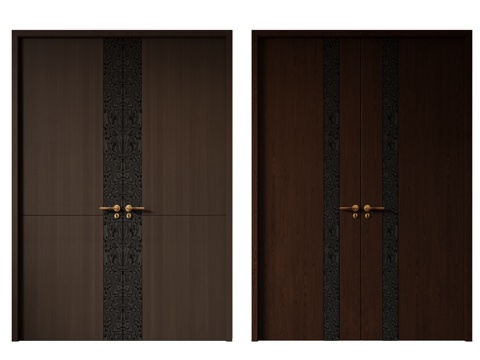  新中式侘寂双开门 中古平开门 入户门 防盗门 通顶对开门 别3d模型 